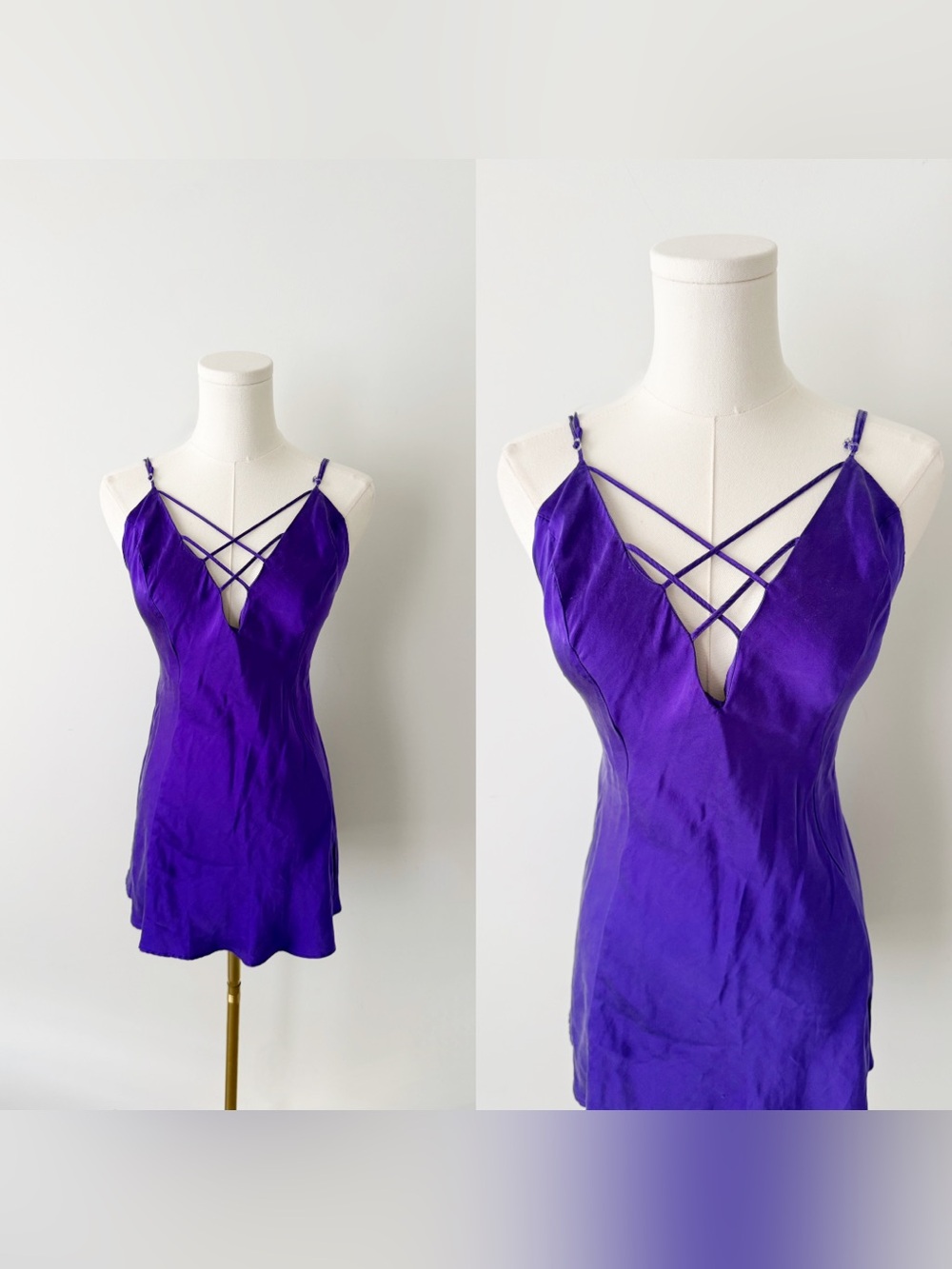 Vintage deep purple 100% silk mini slip dress